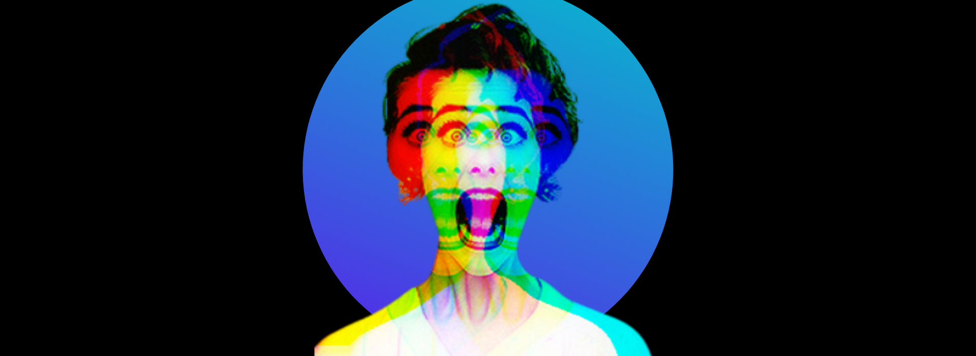 Hysterical! Distorted photo of woman screaming