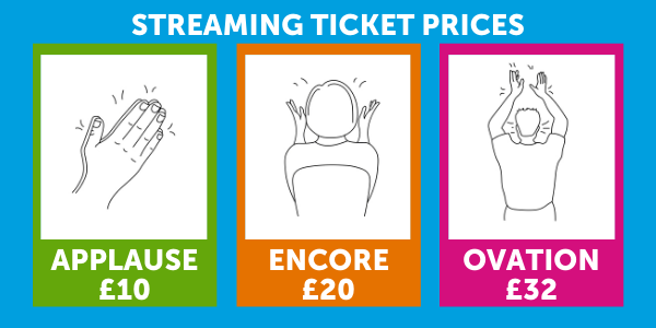 Streaming Ticket Options, Applause £10, Encore £20, Ovation £32