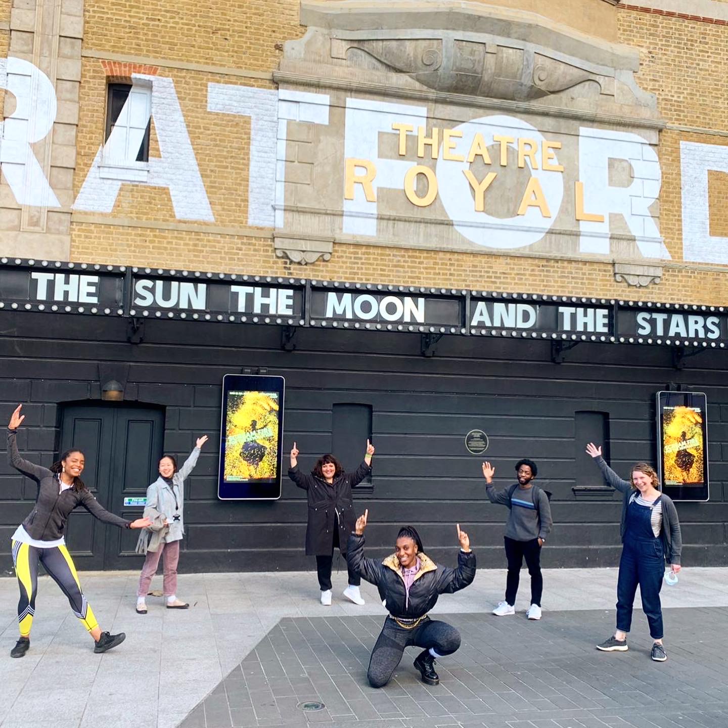 Justina, Ting, Nadia, Kibong, Dipo and Jess standing outside the theatre